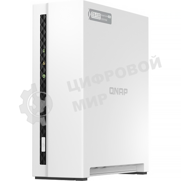 Сетевое хранилище SMB QNAP TS-133 NAS 1 HDD tray. ARM 4-core Cortex-A55 1.8GHz, ram 2 Gb (max), 1x1GbE, 1xUSB 2.0 port,1xUSB 3.2 Gen 1