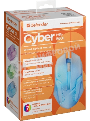 Мышь проводная Defender Cyber MB-560L белый, 1200 dpi, USB, кнопки - 3