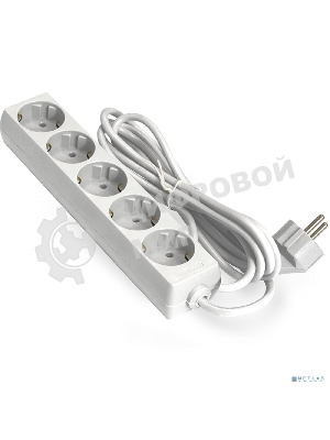 Удлинитель ExeGate ECE-5-5W (EX285827RUS), белый, 5 м, евровилка с заземлением, 5 евророзеток с заземлением, 2200 Вт