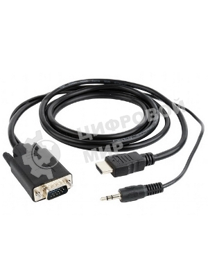 Кабель HDMI->VGA Cablexpert A-HDMI-VGA-03-10, 19M/15M + 3.5Jack, медь, позол.разъемы, 3м, черный, пакет