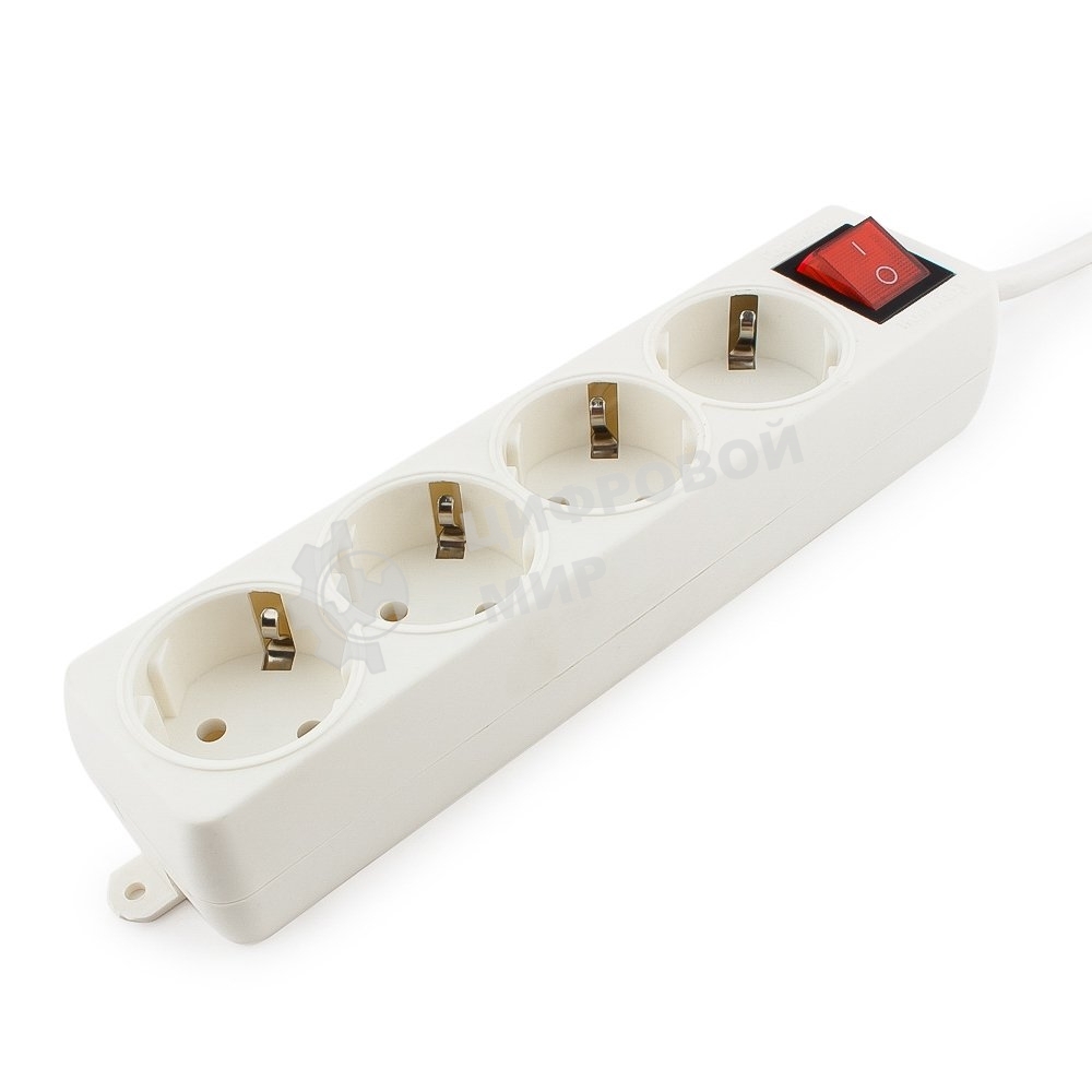 Сетевой фильтр Гарнизон ELB-G4-W-2, 4 евророзетки с выключателем и заземлением, допустимый ток 16А, длина 2 м.