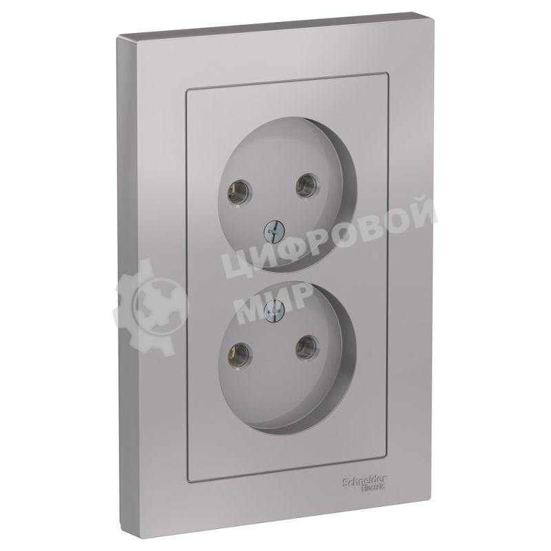 Розетка 2-м ATLAS DESIGN без заземл. 16А в сборе алюм. SchE ATN000320