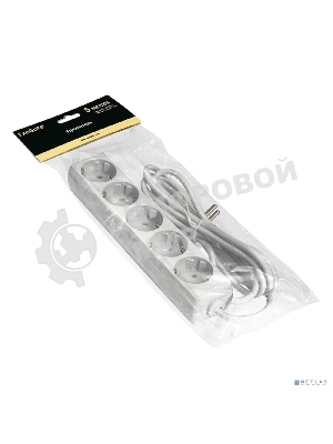 Удлинитель ExeGate ECE-5-5W (EX285827RUS), белый, 5 м, евровилка с заземлением, 5 евророзеток с заземлением, 2200 Вт