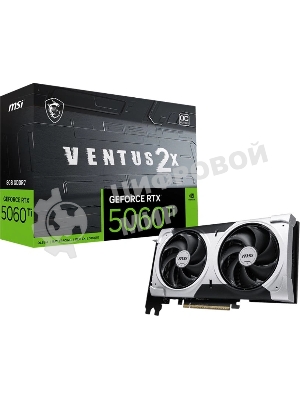 Видеокарта MSI RTX 5060 Ti 8G VENTUS 2X OC PLUS, NVIDIA RTX 5060 Ti, 8 ГБ GDDR7, 128 бит, PCI-e 5.0, 1xHDMI, 3xDP, 2617 МГц