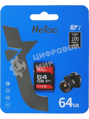Флеш карта SDHC 64Gb Netac Class 10 UHS-I U1 P600 NT02P600STN-064G-R