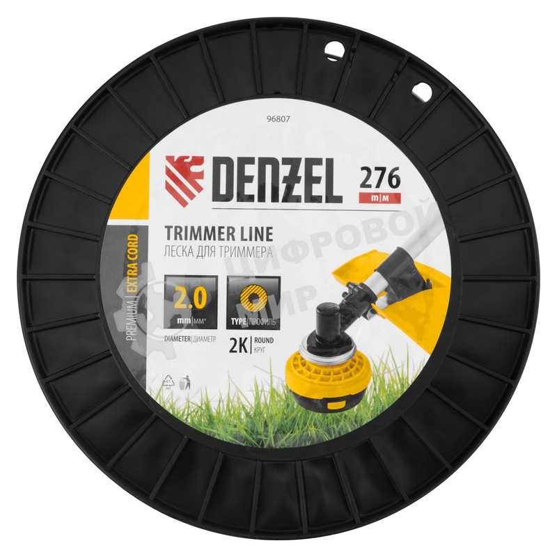 Леска для триммера Denzel двухкомпонентная круглая, 2,0мм х 276м, на DIN катушке EXTRA CORD
