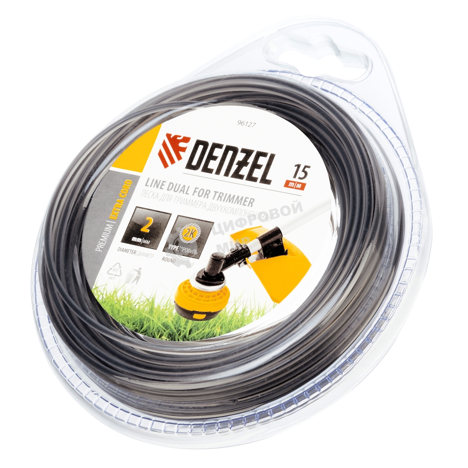 Леска для триммера Denzel двухкомпонентная круглая 2,0мм 15 м EXTRA CORD 96127