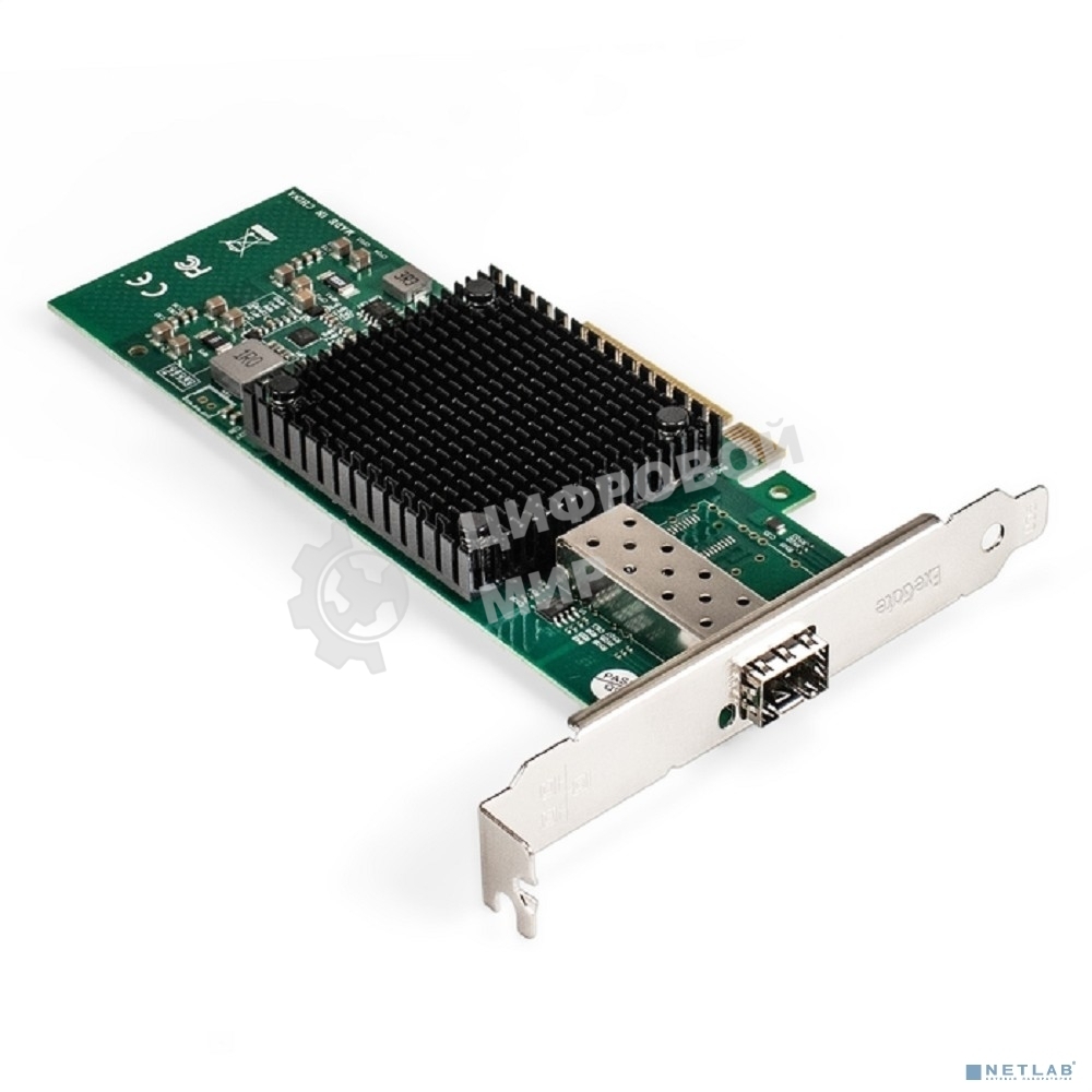 Сетевой адаптер ExeGate EXE-X520-DA1 (PCI-E x8 v3.0, порты 1xSFP+ 10Gb/s (10/5/2.5/1Gb/s, 100Mb/s), Server NIC Intel Chipset JL82599EN)