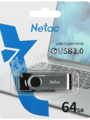 Флешка USB Netac U505 (NT03U505N-064G-20BK), 64Gb, USB 2.0, R/W 70/30, черный/серебристый