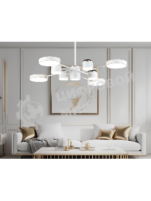 Люстра светодиодная на штанге Ambrella light FL51627/9+4 WH/FGD белый/золото 132W 3000-6000K D850*370 (без ПДУ)
