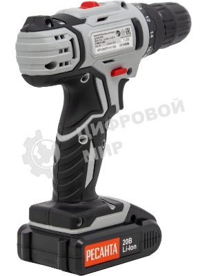 Дрель-шуруповерт Ресанта ДА-20-2ЛК, 20 В, 2 Ач, 55 Нм, щеточный