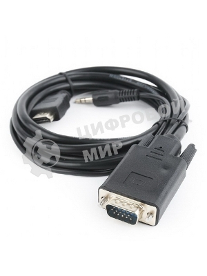 Кабель HDMI->VGA Cablexpert A-HDMI-VGA-03-10, 19M/15M + 3.5Jack, медь, позол.разъемы, 3м, черный, пакет