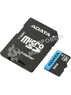 Флеш карта microSD 64Gb ADATA microSDHC Class 10 UHS-I A1 100/25 MB/s (SD адаптер)
