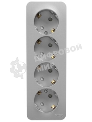 Розетка 4-ая с/з со шторками 16А, 250В BLNRA011413 Schneider Electric О/У с изол. пласт. Алюминий