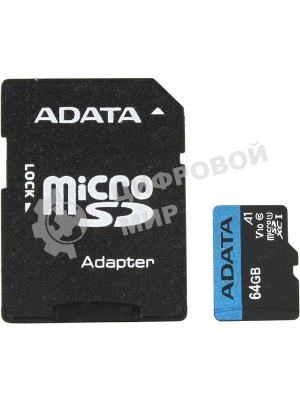 Флеш карта microSD 64Gb ADATA microSDHC Class 10 UHS-I A1 100/25 MB/s (SD адаптер)