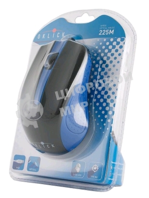 Мышь проводная Oklick 225M черный/синий, 1200 dpi, USB, кнопки - 3
