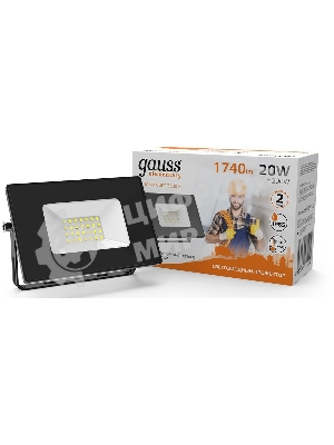 Прожектор светодиодный GAUSS 613527120 LED 20W 1300lm IP65 3000К черный 1/60