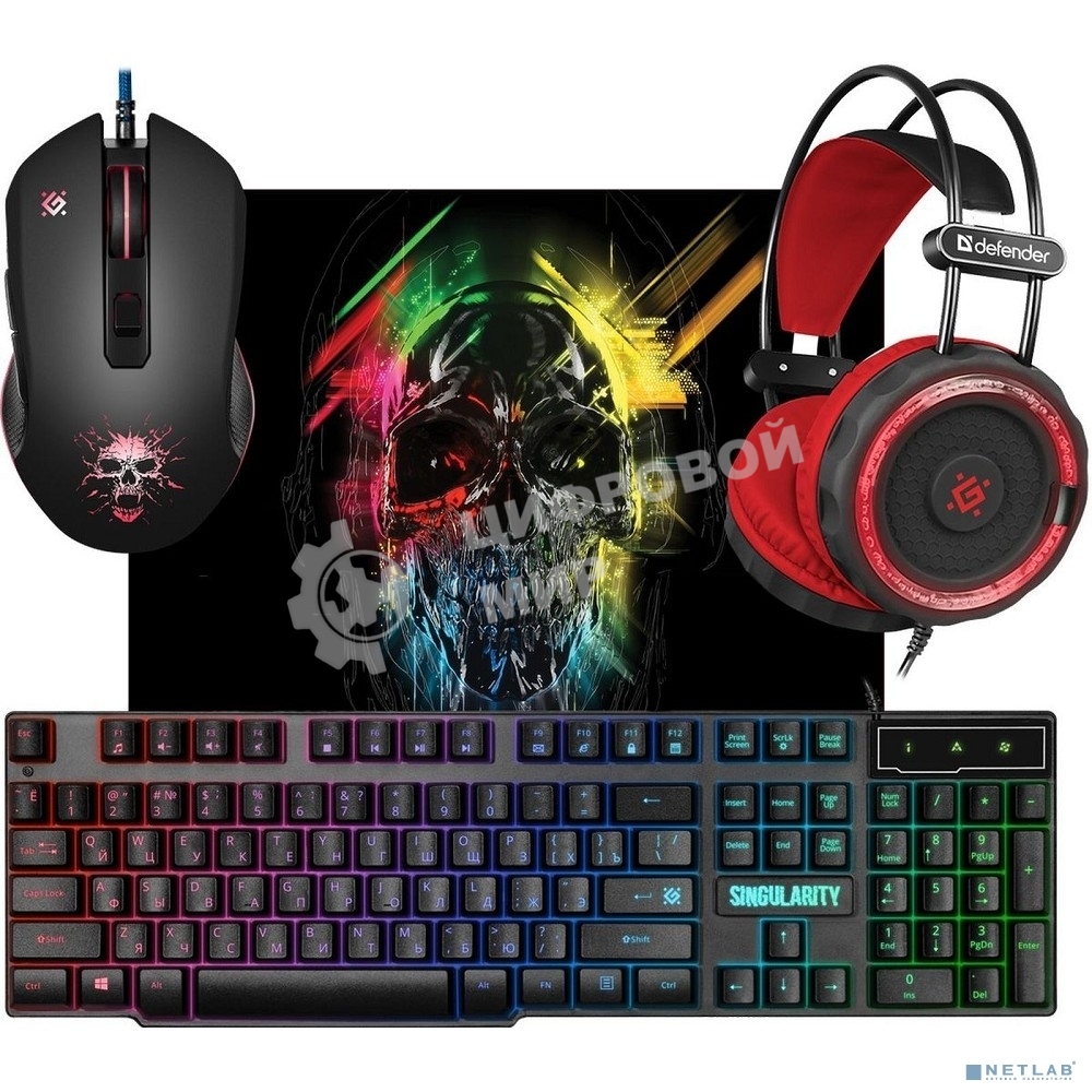 Игровой комплект Defender Гарнитура, мышь, клавиатура, ковер MKP-118