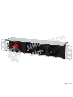 Блок розеток ЦМО Rem-10 без шнура с выкл., 3 Schuko, вход IEC 60320 C14, 10A, алюм., 10
