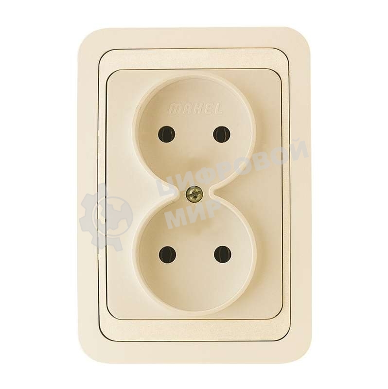 Розетка Makel 2-м СП Mimoza 16А IP20 без заземл. крем/крем.