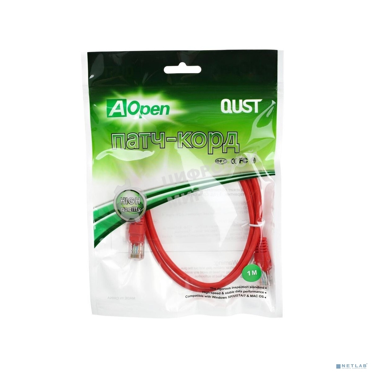 Патч-корд литой Aopen/Qust UTP кат.5е 1м красный