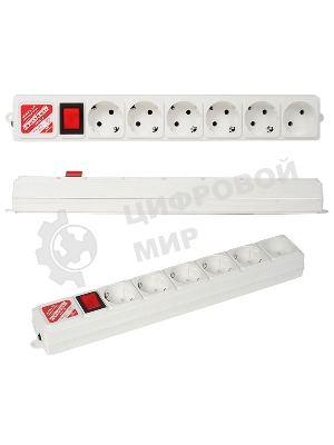 Сетевой фильтр Power Cube B, 3.0 м, 5+1 розетка, серый