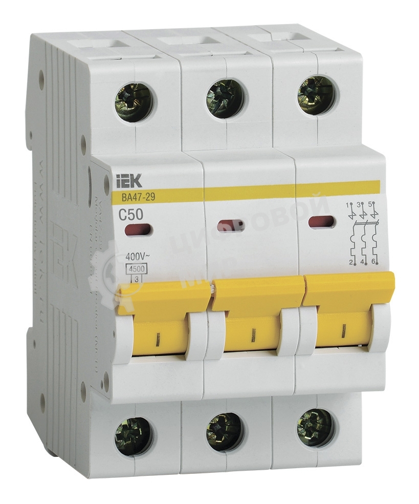 Выключатель автоматический модульный 3п C 50А 4.5кА ВА47-29 IEK MVA20-3-050-C