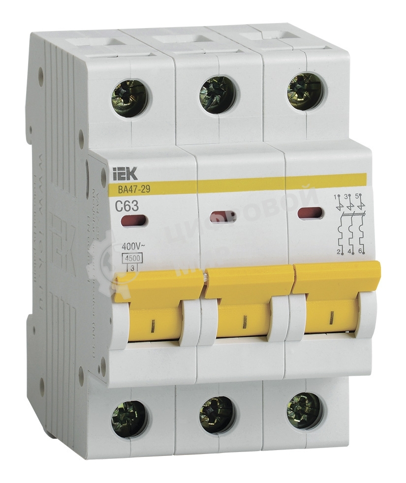 Выключатель автоматический модульный 3п C 63А 4.5кА ВА47-29 IEK MVA20-3-063-C