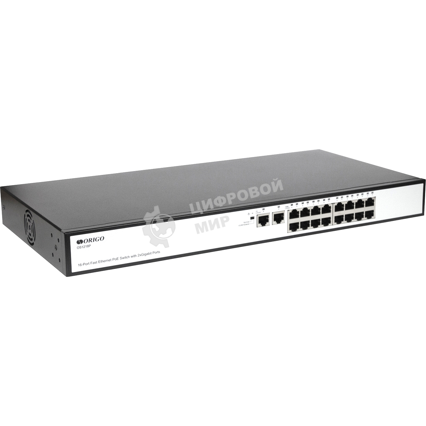 Коммутатор неуправляемый PoEORIGO OS1218P/190W/A1A 16x100Base-TX PoE+, 2x1000Base-T, PoE-бюджет 190 Вт, корпус металл