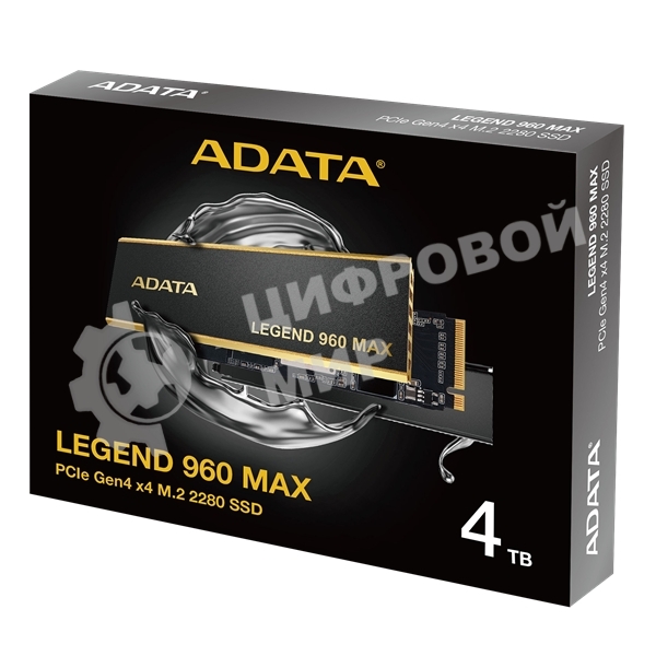Накопитель SSD ADATA LEGEND 960 MAX, 4Tb, M.2 2280, PCIe 4.0 x4, NVMe, R/W 7400/6800, с радиатором