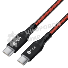 Кабель GCR 1.0m Type-C-C POWER DELIVERY 18 W, быстрая зарядка, текстиль красно-черный, AL case, GCR-56730