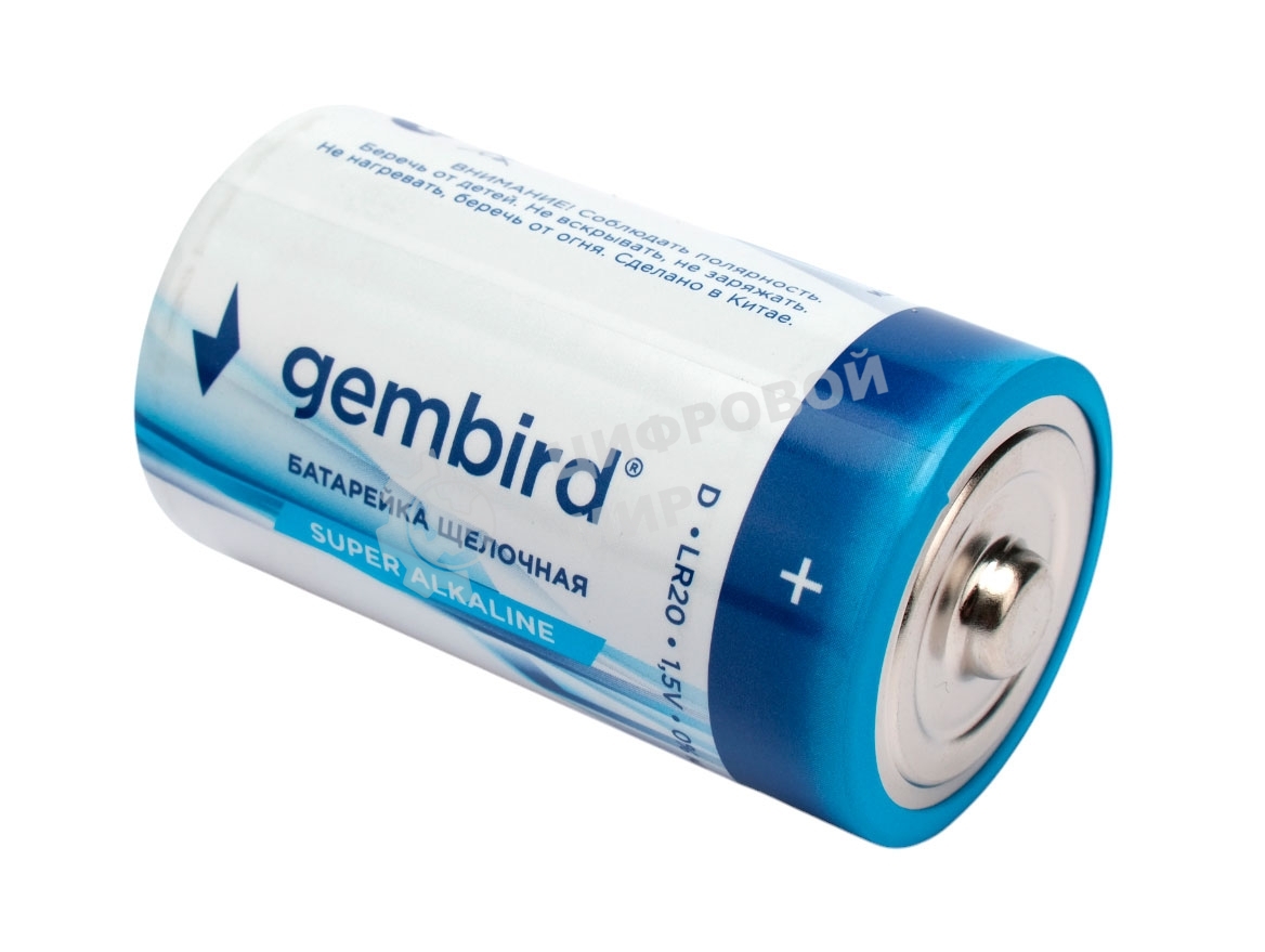 Батарейки щелочные/алкалиновые Gembird GB-LR20-2F, тип D(LR20), 2шт, пленка