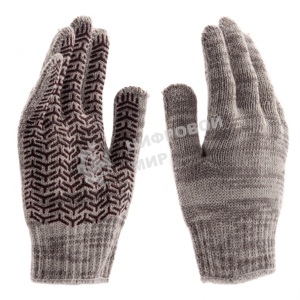 Перчатки трикотажные Сибртех усиленные, гелевое ПВХ-покрытие, 7 класс, бело-серый меланж