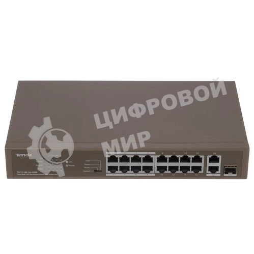 Коммутатор неуправляемый IP-COM F1118P-16-150W PoE, 18 портов, 18х100 Мбит/с, 2x1 Гбит/с, PoE 16х30 Вт (до 130Вт)