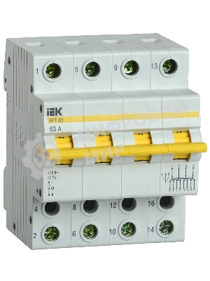 Выключатель-разъединитель трехпозиционный IEK MPR10-4-063 Выключатель-разъединитель трехпозиционный ВРТ-63 4P 63А