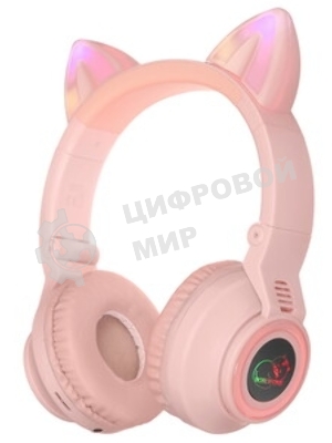 Беспроводные/проводные наушники Borofone BO18 розовый, накладные, Bluetooth + проводной, кошачьи ушки, до 12 ч
