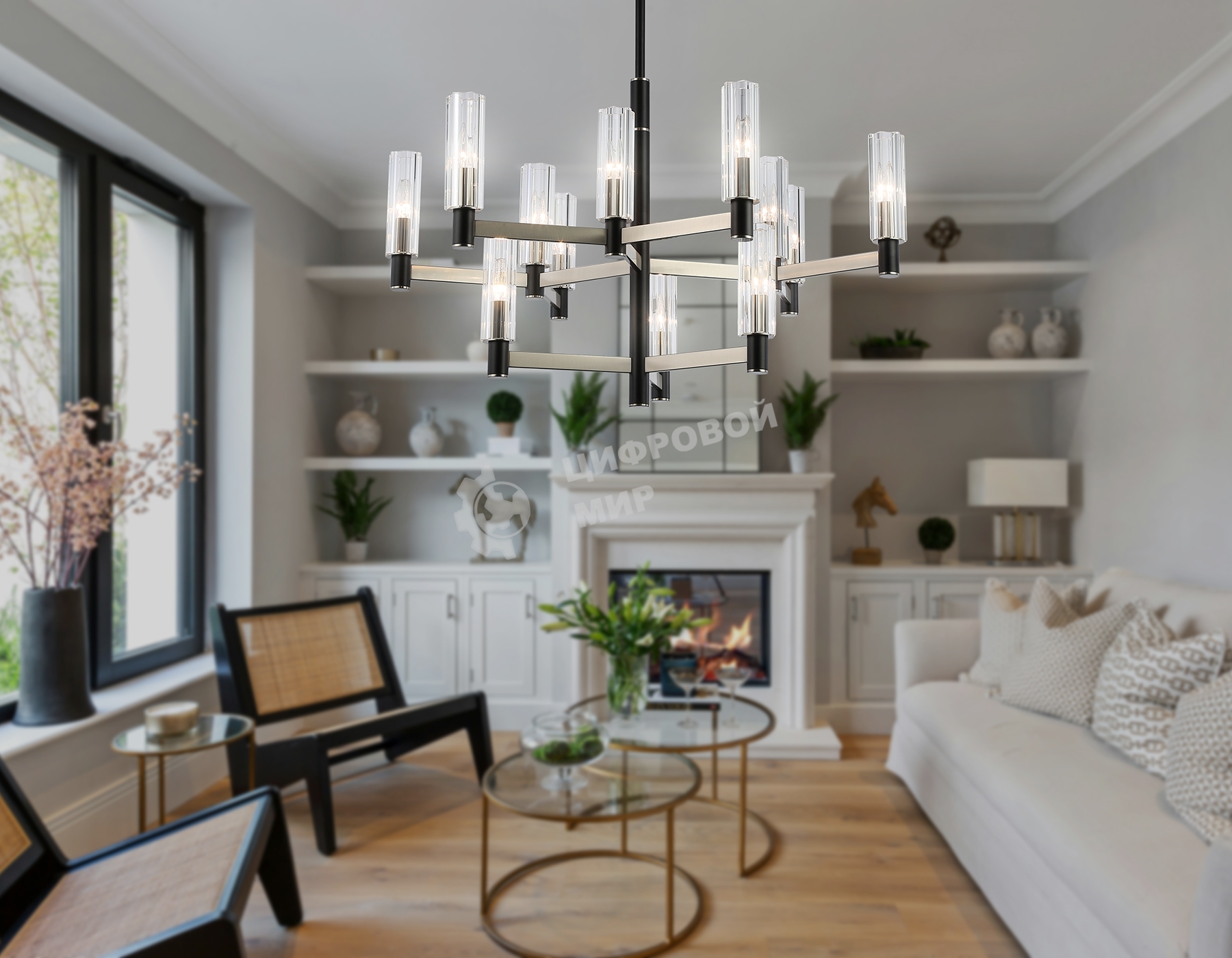 Люстра Ambrella light LH55505/12 SN/BK/CL сатин никель/черный/прозрачный E14*12 max 40W D860*905