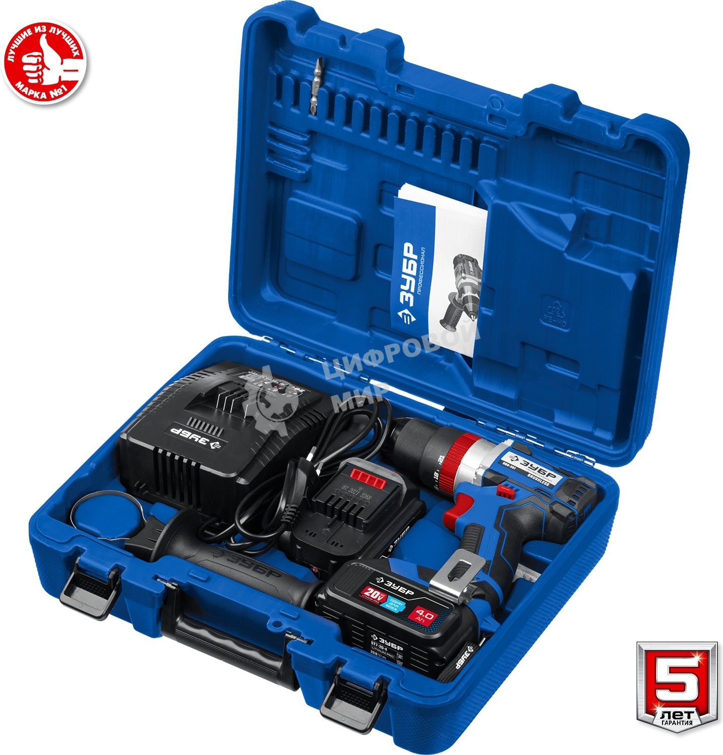 Дрель-шуруповерт Зубр DBS-201-42, 20В, 2 АКБ, Ударная, Кейс