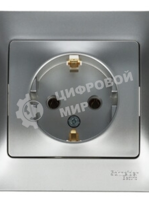Systeme Electric Glossa Алюминий Розетка с/з (в сборе с рамкой)