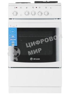 Плита комбинированная De Luxe 506022.03гэ(щ) ЧР-030 белый/черный, конфорок газовых 2 шт и электрических 2 шт, духовка 54 л, 50 см x 85 см x 60 см