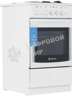 Плита комбинированная De Luxe 506022.03гэ(щ) ЧР-030 белый/черный, конфорок газовых 2 шт и электрических 2 шт, духовка 54 л, 50 см x 85 см x 60 см