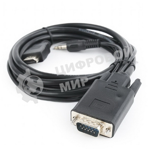 Кабель HDMI->VGA Cablexpert A-HDMI-VGA-03-5M, 19M/15M + 3.5Jack, медь, позол.разъемы, 5м, черный, пакет