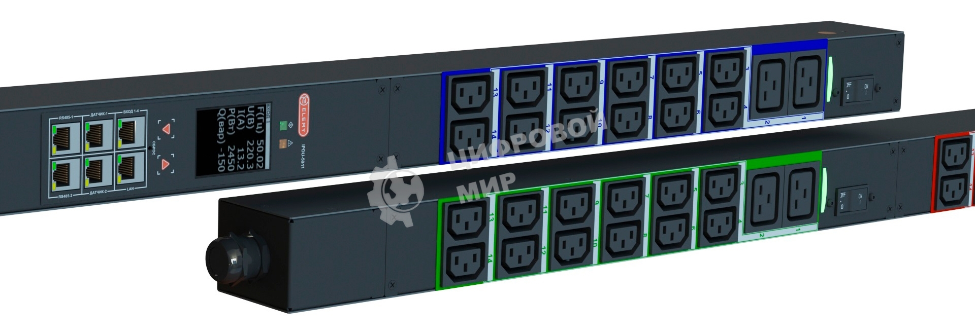 Блок распределения питания Elemy IPDU-5911 верт.размещ. 6xC19 36xC13 с мониторингом 32A IEC 60309 2.4м