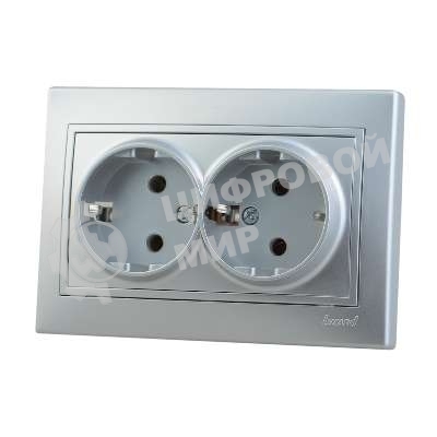 Розетка 2-м СП Мира керам. с заземл. метал. сер. Lezard 701-1010-127