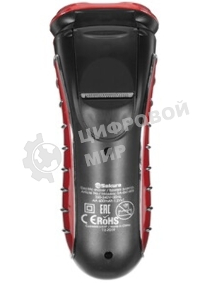 Электробритва Sakura SA-5414RB красно-черный(Бритва электрическая, сухое бритье, работа от аккумулятора. 3 бреющие головки. Индикатор заряда батарейки. Защитная крышка. Щеточка для очистки.)