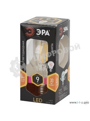 Лампа светодиодная ЭРА F-LED A60-9W-827-E27 (филамент, груша, 9Вт, тепл, Е27)