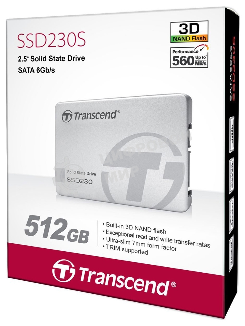 Накопитель SSD Transcend 230S, 512Gb, SATA III, 2.5