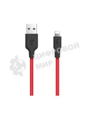 Кабель USB 2.0 HOCO X21, силиконовая оплетка, AM/Lightning M, черно-красный, 1м