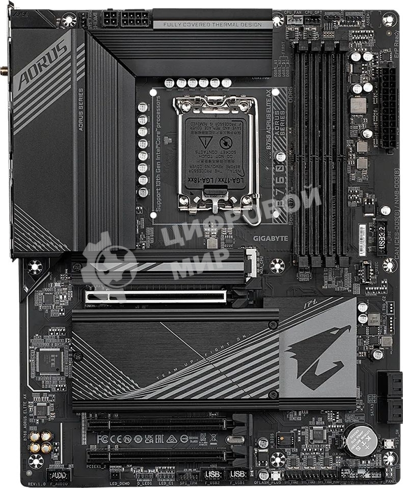 Материнская плата Gigabyte B760 AORUS ELITE AX Soc-1700 Intel B760 4xDDR5 ATX AC`97 8ch(7.1) 2.5Gg RAID+HDMI+DP