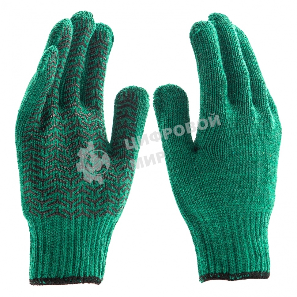 Перчатки трикотажные Сибртех усиленные, гелевое ПВХ-покрытие, 7 класс, зеленые